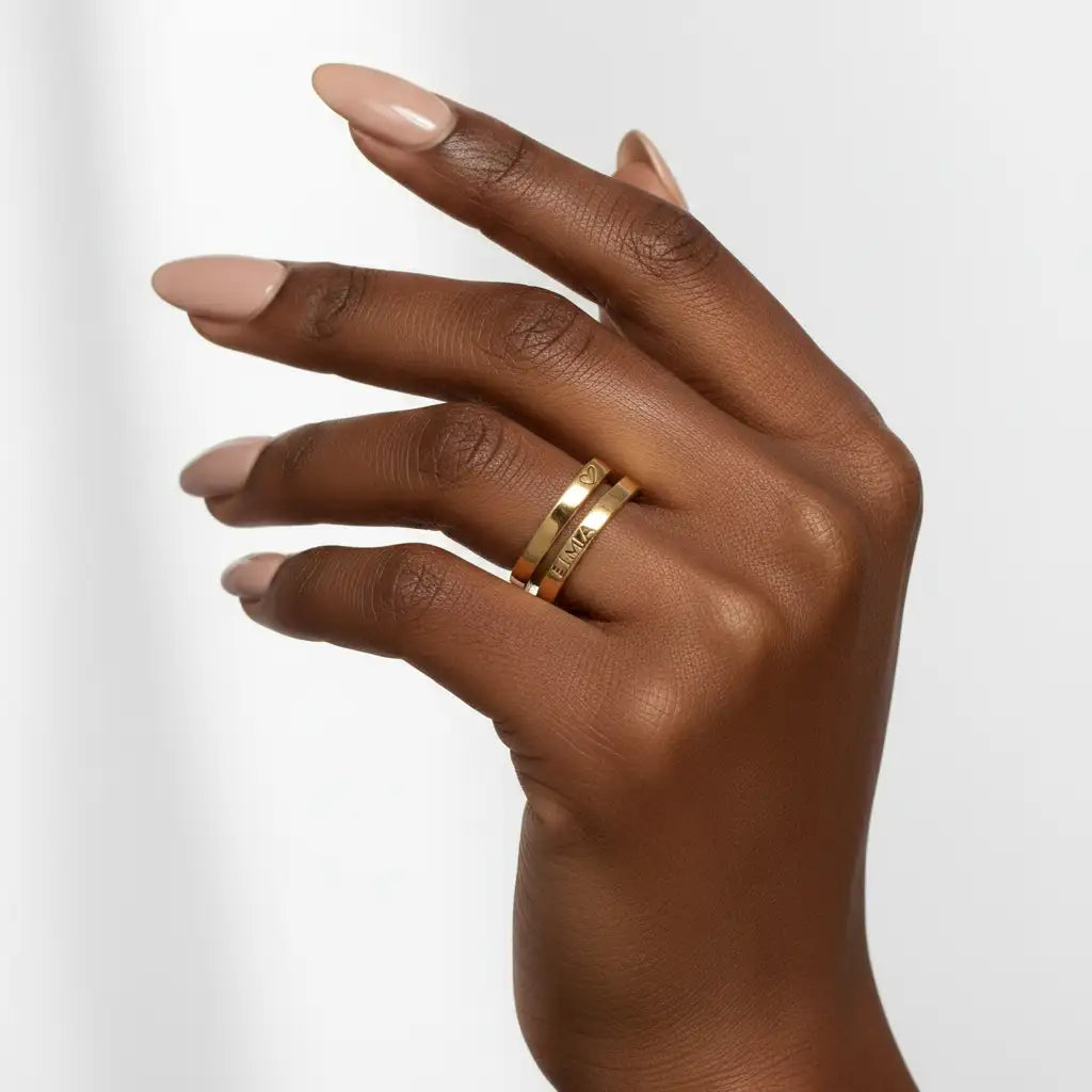 Custom Engraved Wrap Ring – Personalized Name Open Band | Titanium Steel, 18K Gold Plated