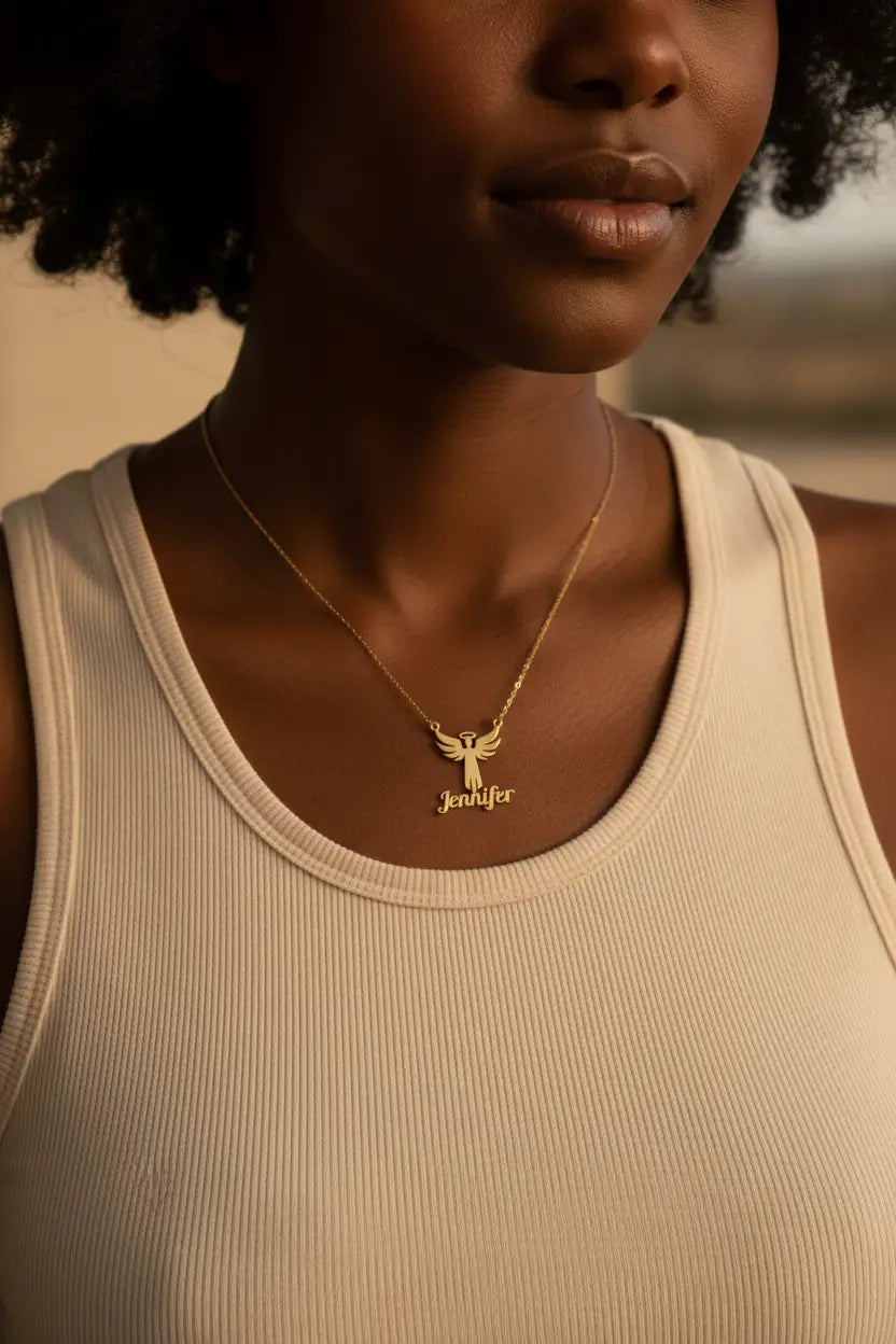 Personalized Angel Wings Name Necklace | Custom Engraved Guardian Angel Pendant | Titanium Steel | Memorial Gift, Gift for Mom, Daughter, Best Friend