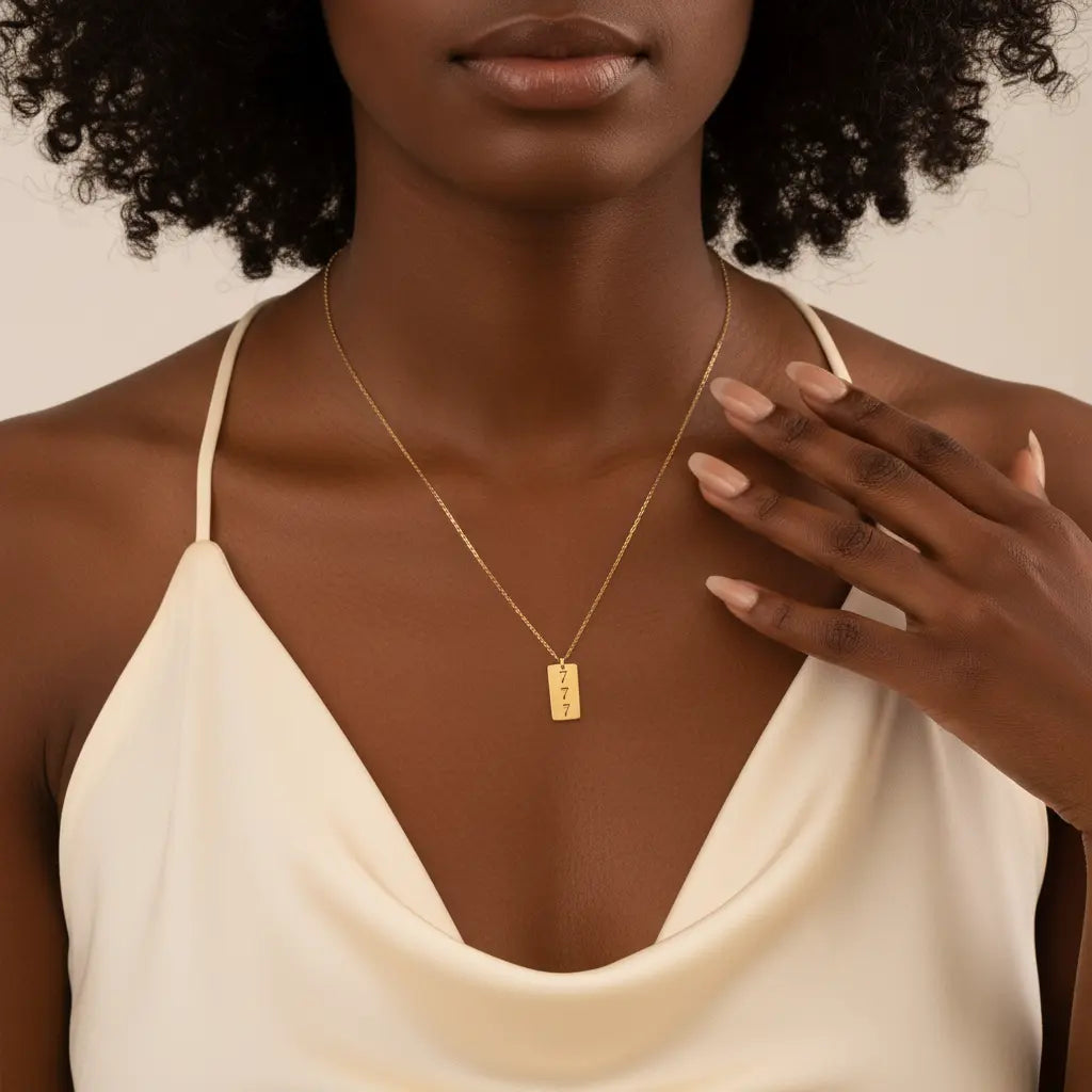Custom Engraved Tag Necklace – Personalized Name Number Letter Pendant | Titanium Steel, 18K Gold Plated