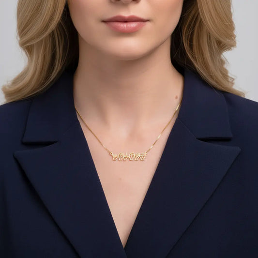 Custom ASL Sign Language Name Necklace – Personalized Hand Gesture Letter Pendant | Titanium Steel, 18K Gold Plated