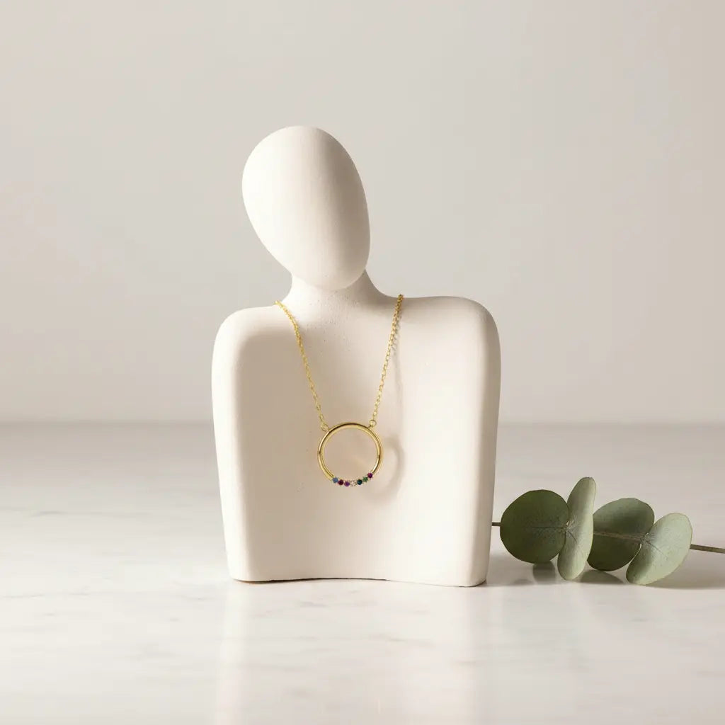 Custom Birthstone Circle Necklace | 1-8 Stones | Family Jewelry Gift for Her – XN Jewelry