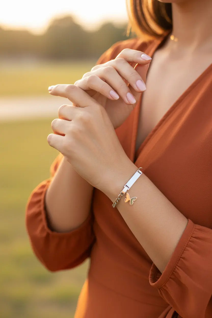 Custom Engraved ID Bracelet | Personalized Name Bar | Titanium Steel | 18K Gold & Silver | XN Jewelry