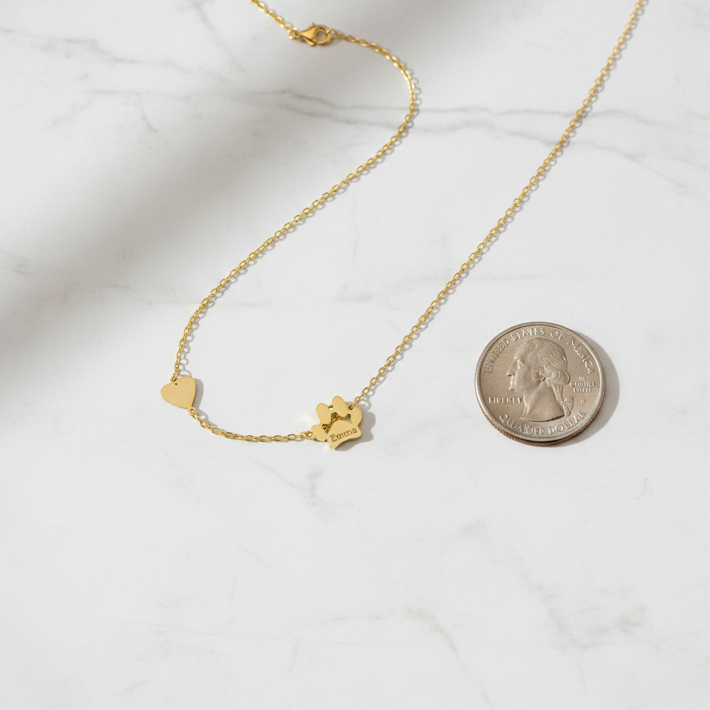 Product detail flat lay with US quarter coin for size reference