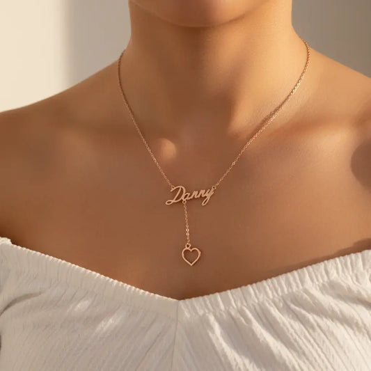 Custom Name Necklace with Heart | Personalized Script Name Lariat | Gift for Her – XN Jewelry