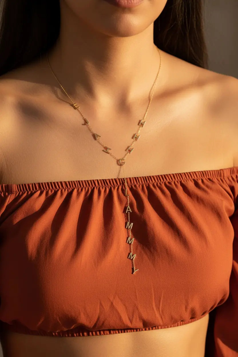 Custom Letter Lariat Necklace | 3-12 Letters | Personalized Name Jewelry – XN Jewelry