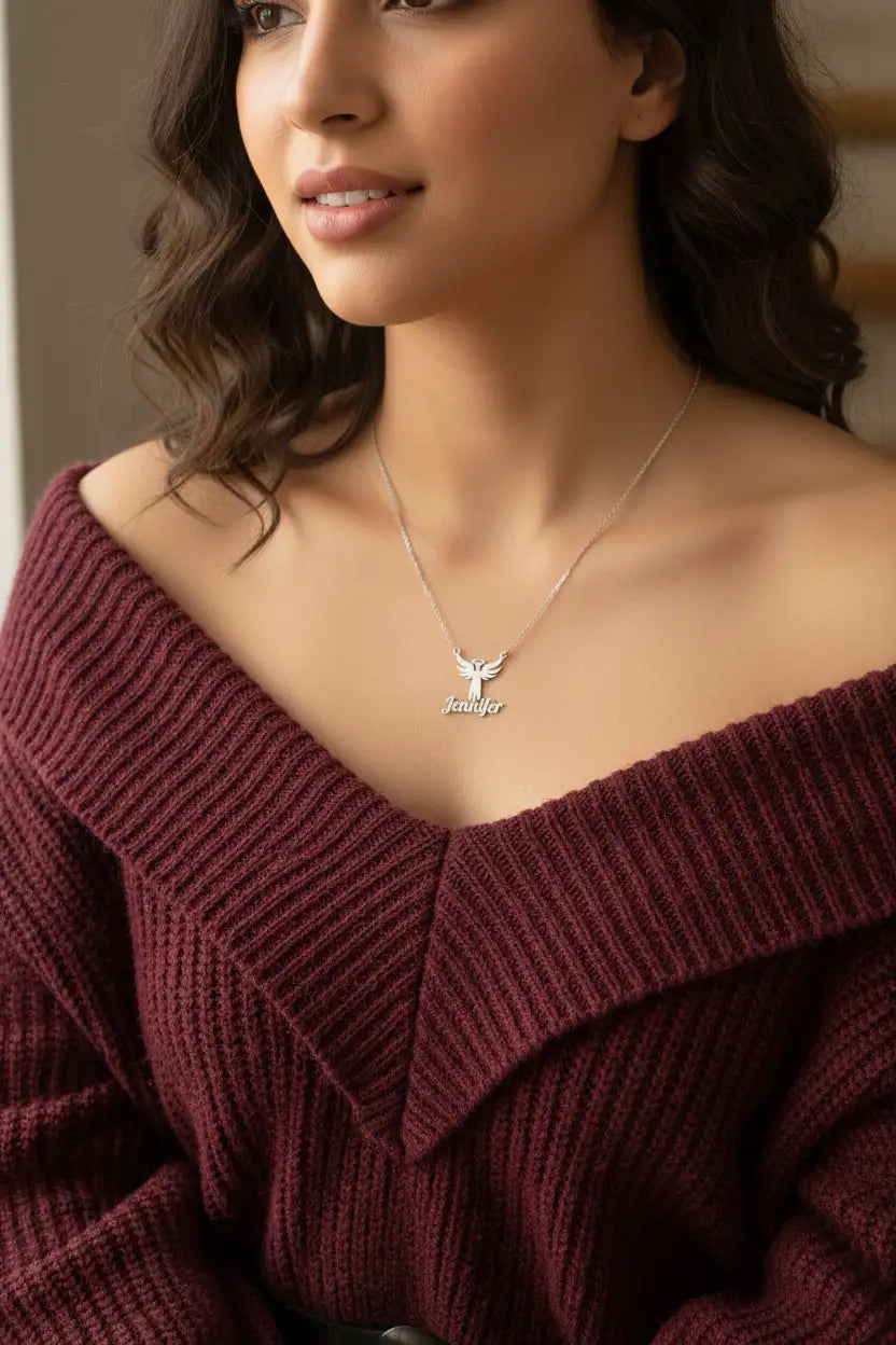 Personalized Angel Wings Name Necklace | Custom Engraved Guardian Angel Pendant | Titanium Steel | Memorial Gift, Gift for Mom, Daughter, Best Friend