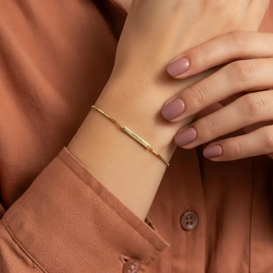 Custom Engraved Name Bracelet – Personalized Bar Bracelet | Titanium Steel, 18K Gold Plated