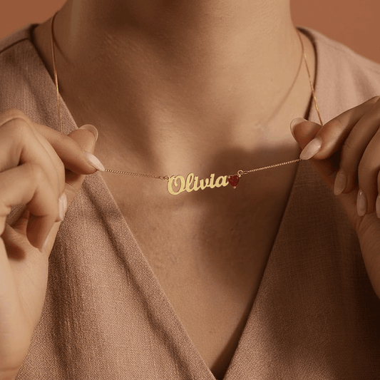 Custom Name Necklace with Birthstone Heart Charm | Personalized Gift for Her