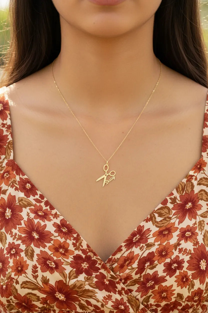 Personalized Scissors Charm Necklace | Custom Name Engraved Hairdresser Pendant | Titanium Steel | Gift for Hair Stylist, Barber, Best Friend
