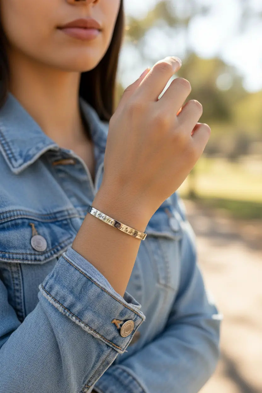 Personalized Engraved Cuff Bracelet | Custom Message Bangle | Titanium Steel | Gift for Her, Mom, Wife, Best Friend