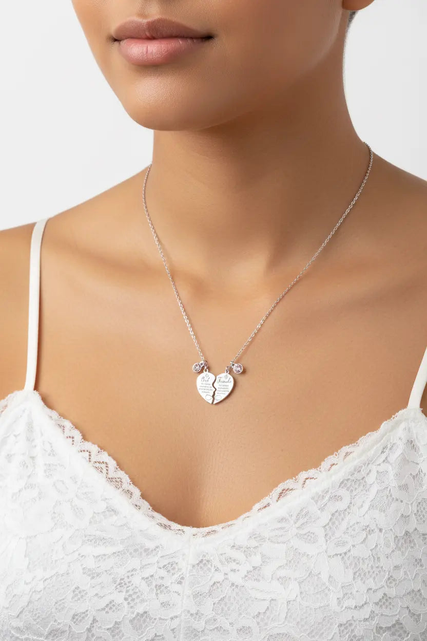 Best Friends Birthstone Necklace Set – Personalized Name Engraved, Split Heart BFF Jewelry Gift for 2
