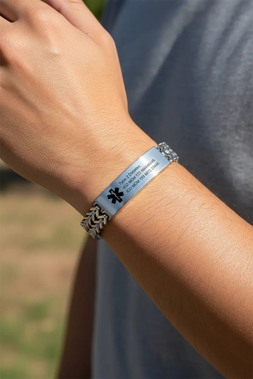 Custom Medical Alert Bracelet | Personalized Engraved ID Bracelet | Double Franco Chain | Titanium Steel | Gold, Silver & Black | Gift for Him, Her, Diabetic, Seniors