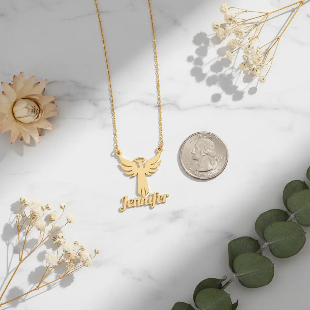 Personalized Angel Wings Name Necklace | Custom Engraved Guardian Angel Pendant | Titanium Steel | Memorial Gift, Gift for Mom, Daughter, Best Friend