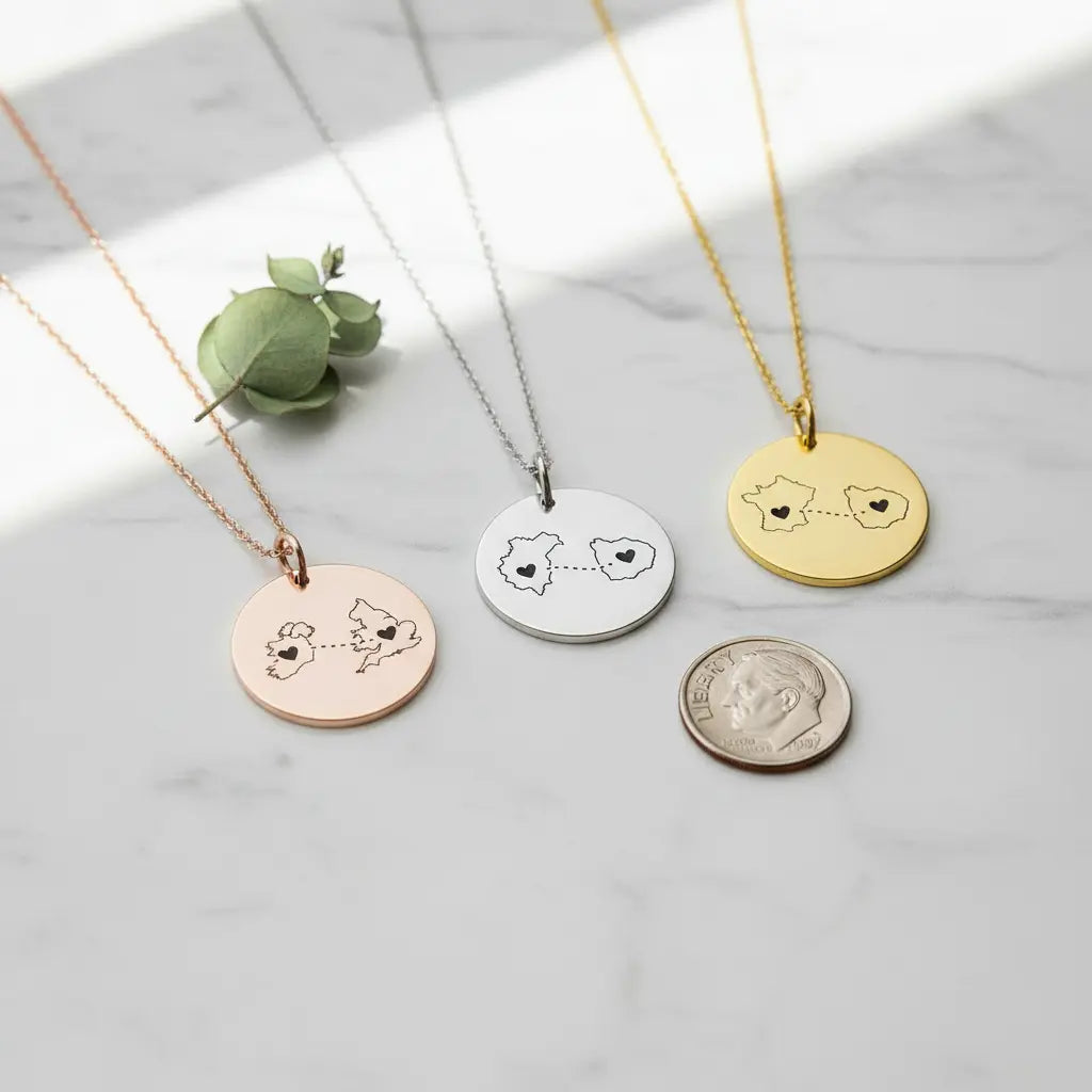 Custom Two Country Map Necklace | Personalized Long Distance Disc Pendant – XN Jewelry