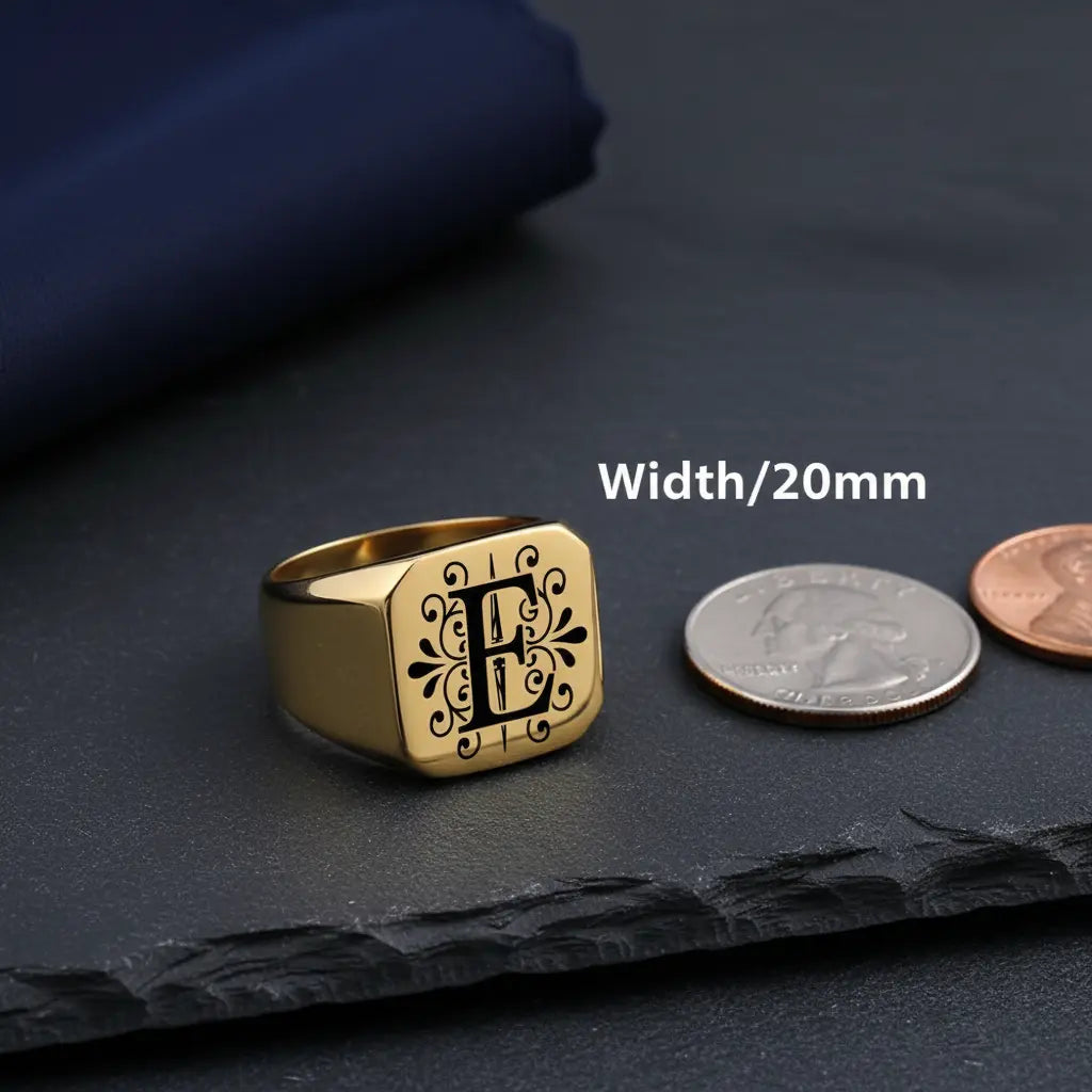 Custom Initial Signet Ring | Personalized Letter Engraved Ring for Men – Gold & Silver – XN Jewelry