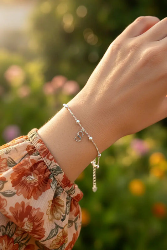 Custom Initial Letter Bracelet | Personalized Satellite Chain | 18K Gold Silver Rose Gold | XN Jewelry