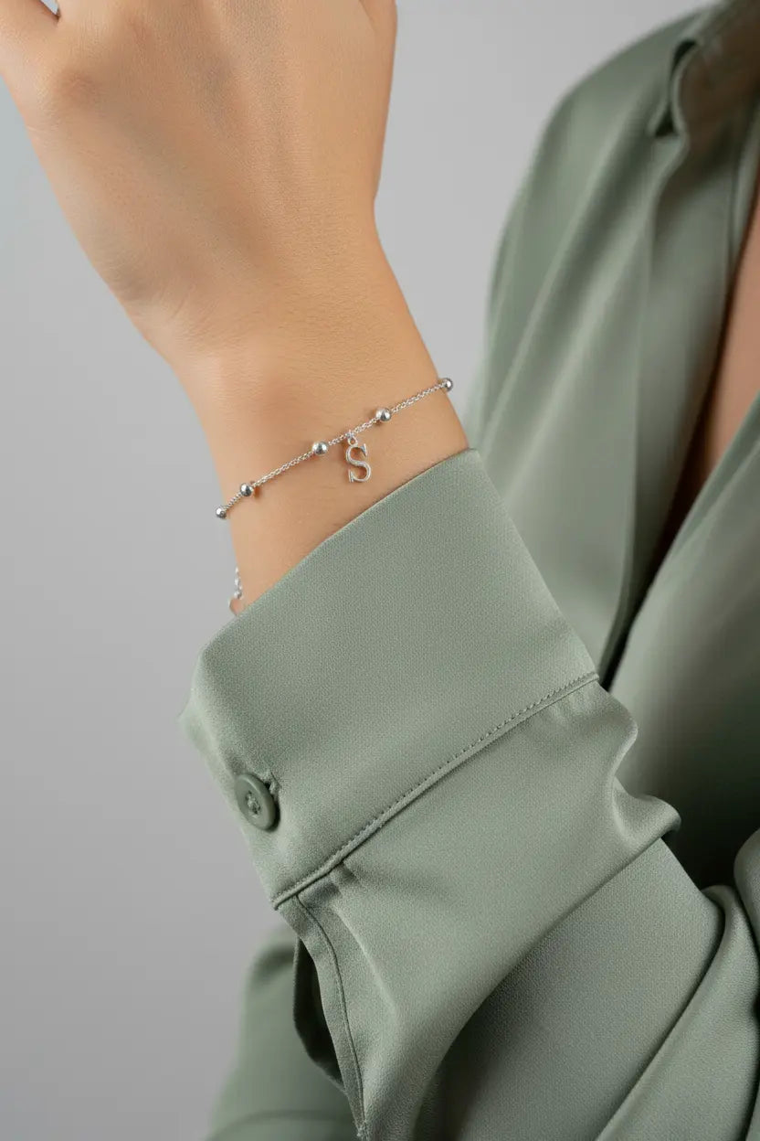 Custom Initial Letter Bracelet | Personalized Satellite Chain | 18K Gold Silver Rose Gold | XN Jewelry