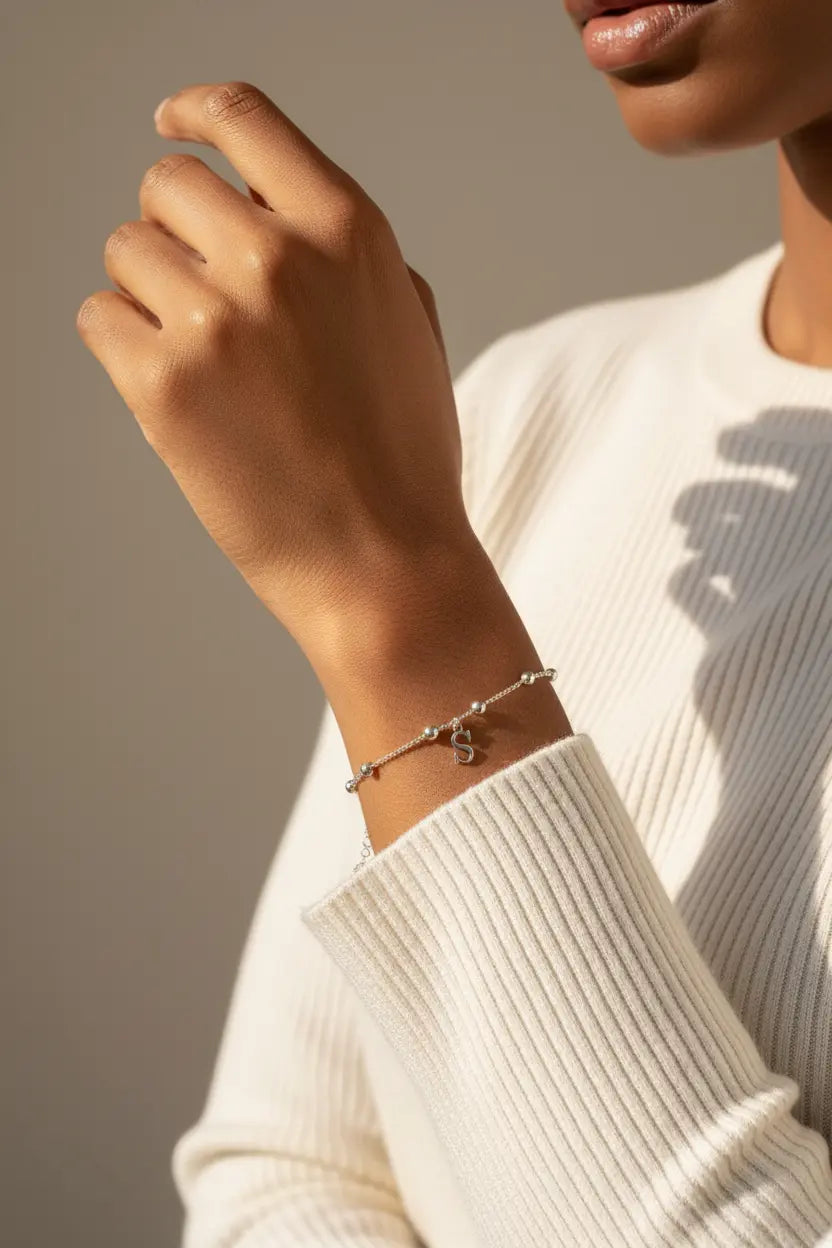 Custom Initial Letter Bracelet | Personalized Satellite Chain | 18K Gold Silver Rose Gold | XN Jewelry