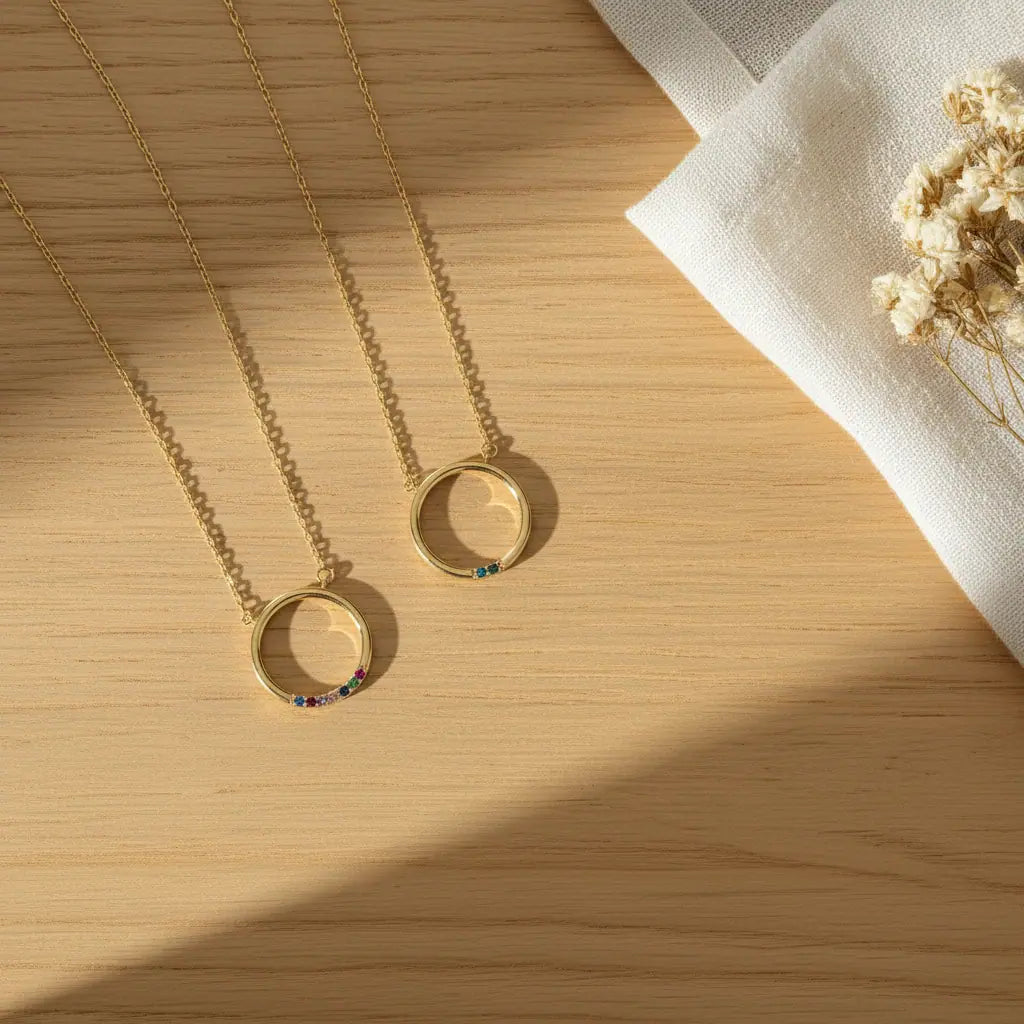 Custom Birthstone Circle Necklace | 1-8 Stones | Family Jewelry Gift for Her – XN Jewelry