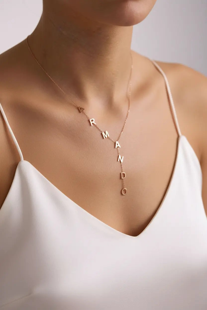 Custom Letter Lariat Necklace | 3-12 Letters | Personalized Name Jewelry – XN Jewelry