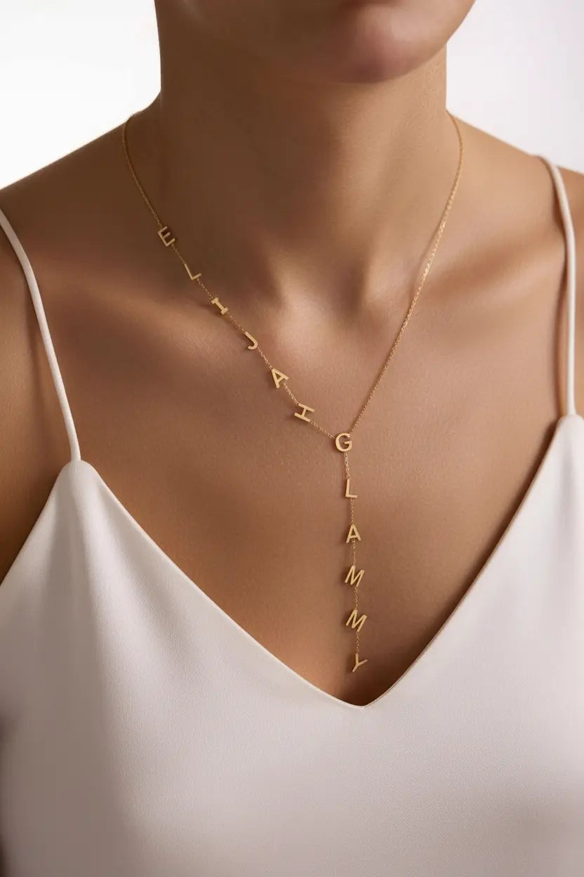 Custom Letter Lariat Necklace | 3-12 Letters | Personalized Name Jewelry – XN Jewelry