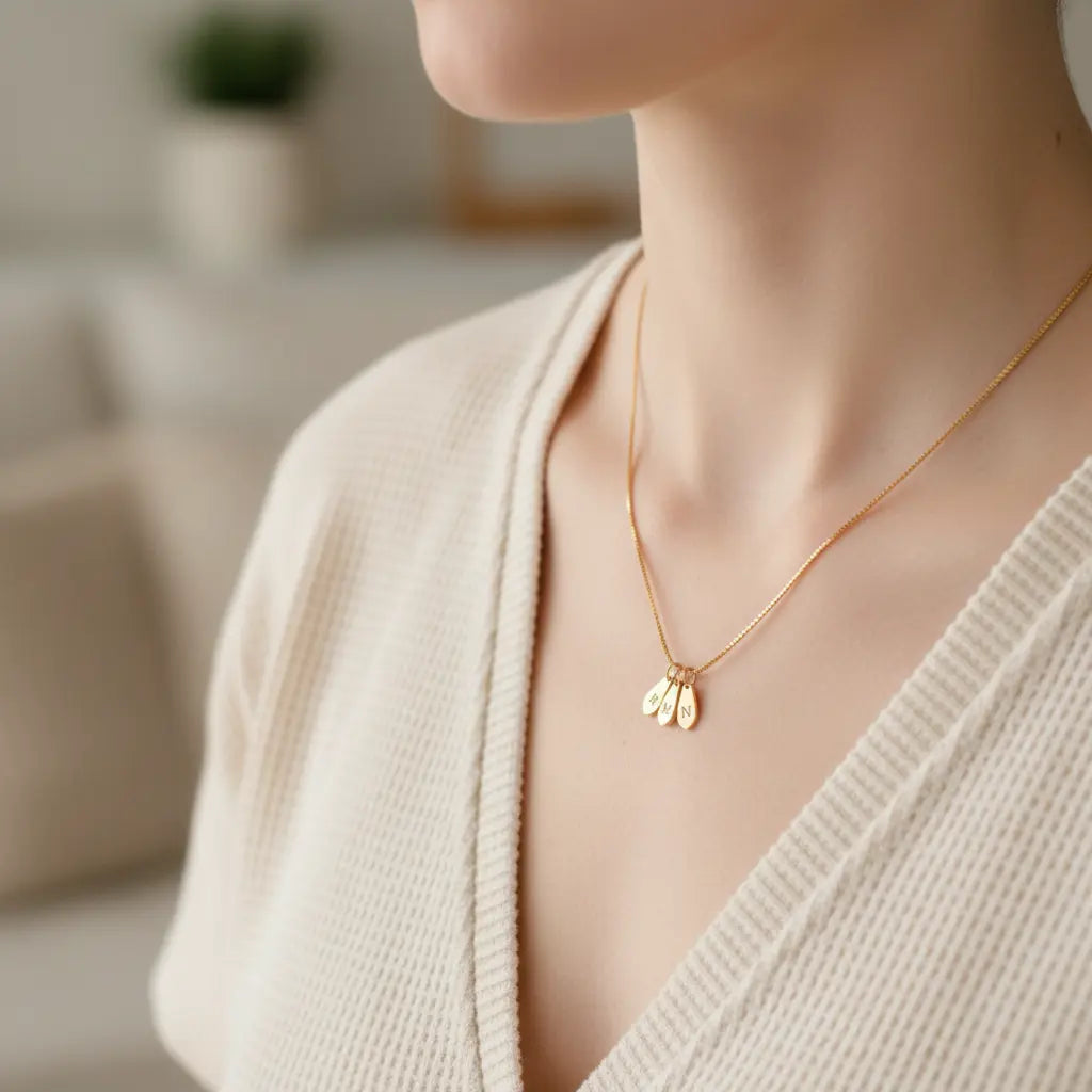Custom Initial Charm Necklace | 1-4 Teardrop Letter Pendants | Personalized Gift for Her – XN Jewelry